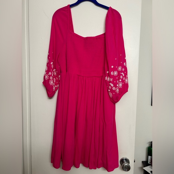 🐣🐇Mini Crinkle Gauze Blouson Sleeve Dress, Cabaret SZ 1X EUC - Picture 2 of 12